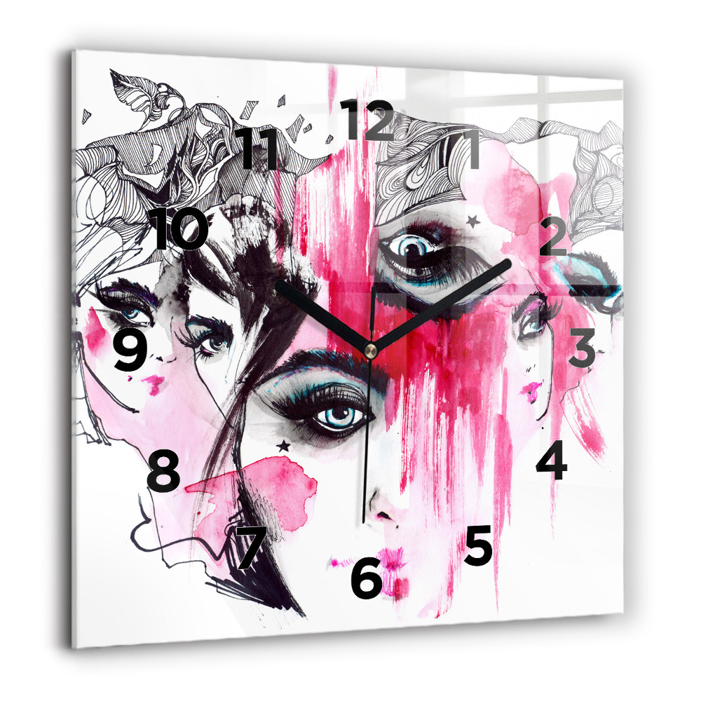 Pendule carrée en verre 60x60 cm Abstraction aux multiples visages