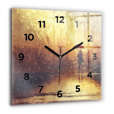 Horloge murale carrée 60x60 cm Femme avec un parapluie