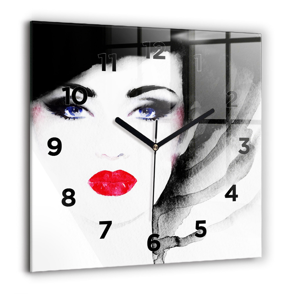Horloge carrée en verre 60x60 cm Portrait de femme