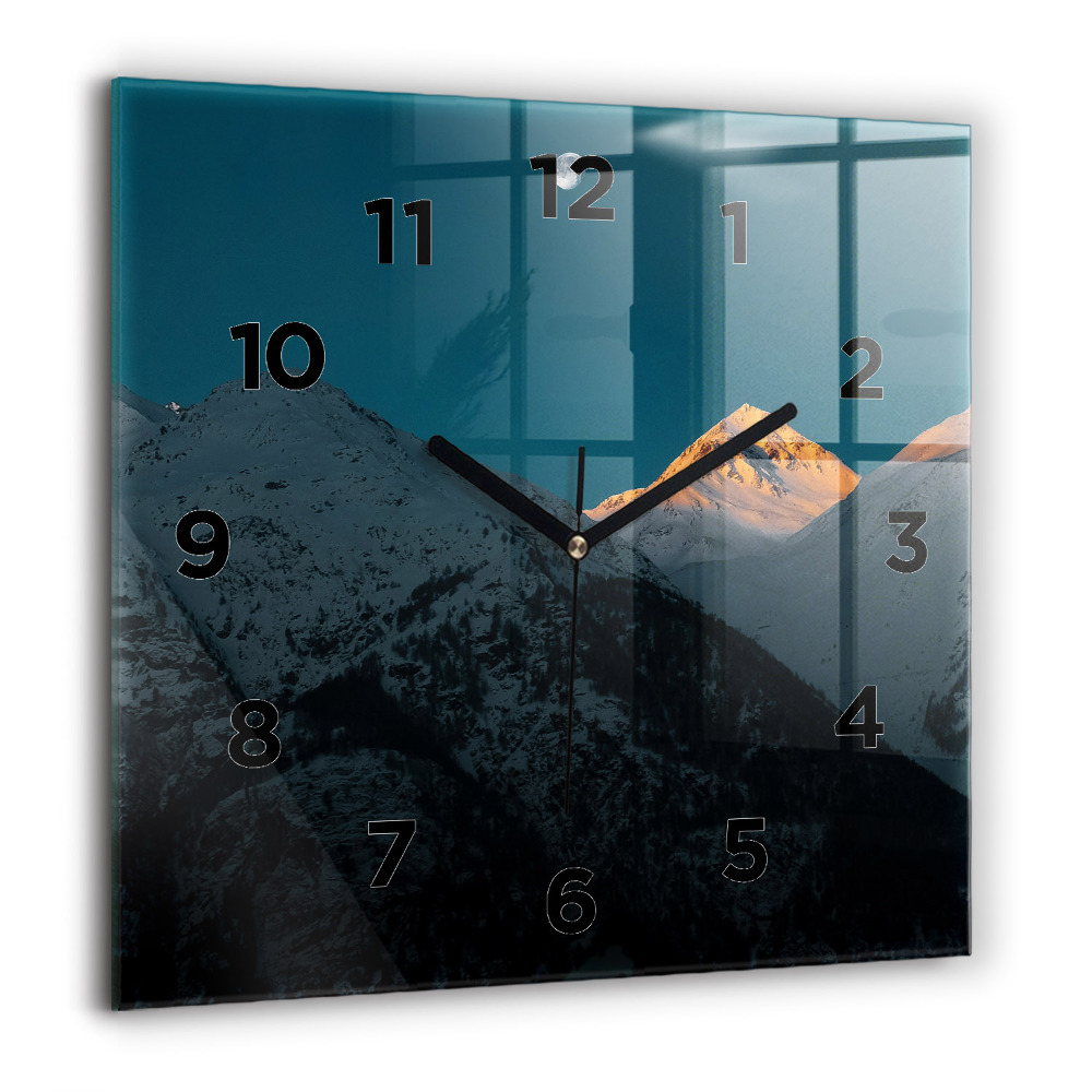 Pendule carrée en verre 60x60 cm Coucher de soleil dans les montagnes