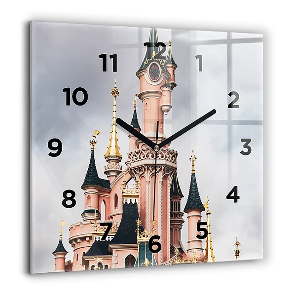 Pendule carrée en verre 60x60 cm Château de Disneyland à Paris