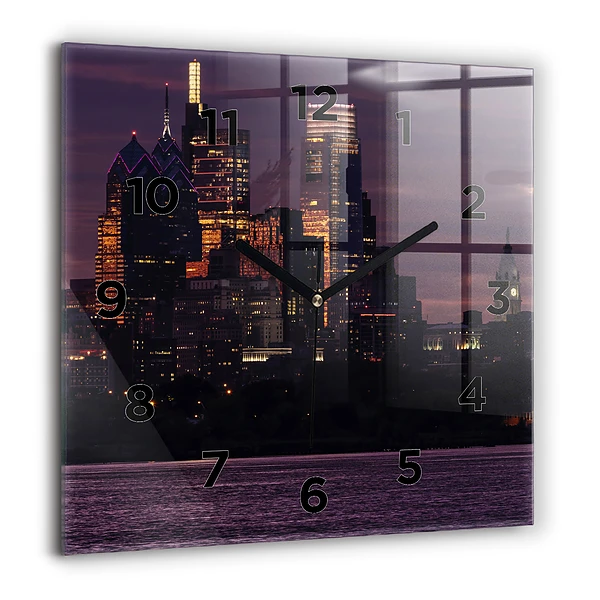 Horloge murale carrée 60x60 cm Ligne d'horizon de Philadelphie