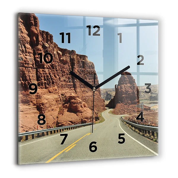 Horloge carrée en verre 60x60 cm Route 66 aux États-Unis