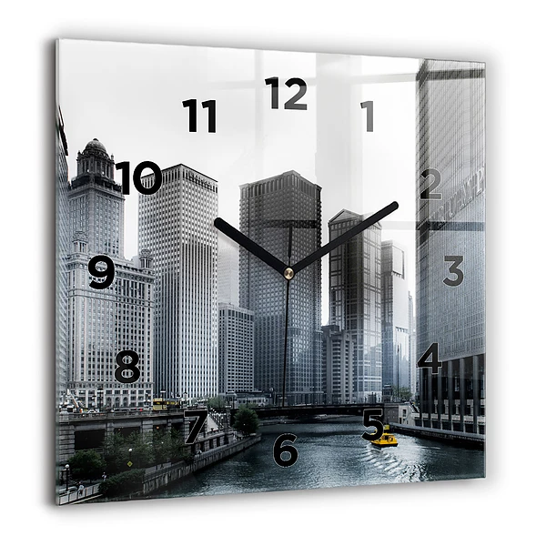 Pendule carrée en verre 60x60 cm Panorama de la ville