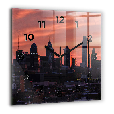 Horloge murale carrée 60x60 cm Panorama de Philadelphie