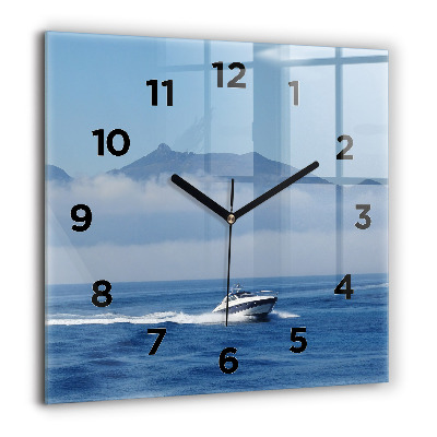Horloge carrée en verre 60x60 cm Bateau flottant sur l'océan