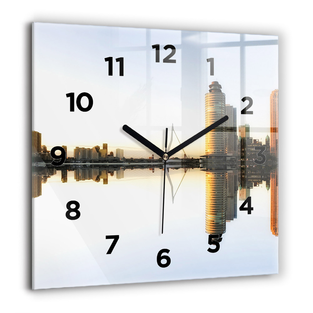 Horloge murale carrée 60x60 cm Ville au bord de la rivière