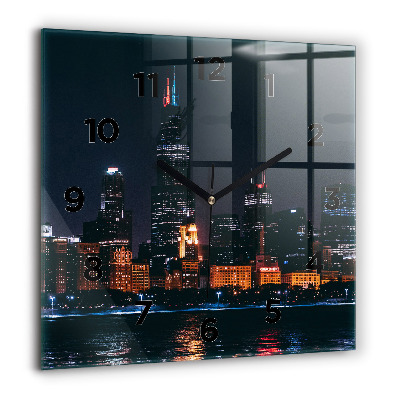 Horloge carrée en verre 60x60 cm Paysage urbain de Chicago