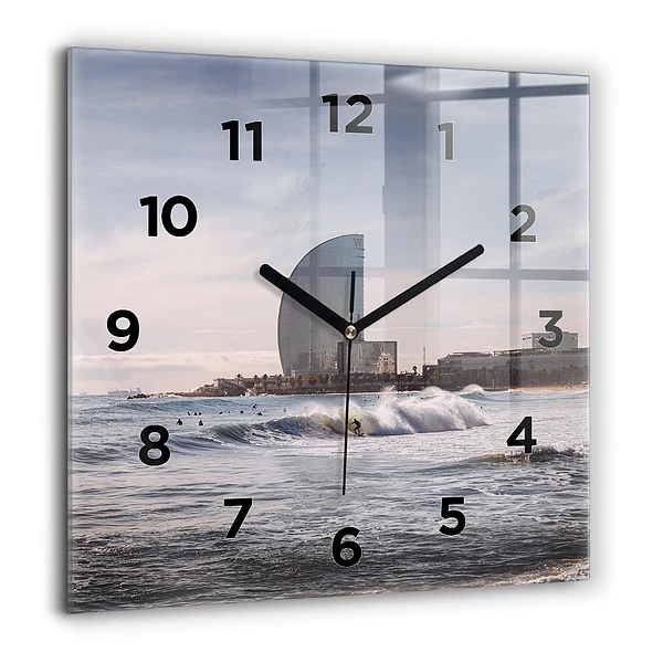 Pendule carrée en verre 60x60 cm Surfeur de Barcelone