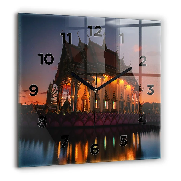 Horloge murale carrée 60x60 cm Temple à Bangkok