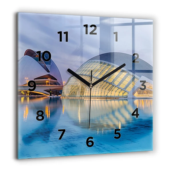 Horloge carrée en verre 60x60 cm Coucher de soleil en ville