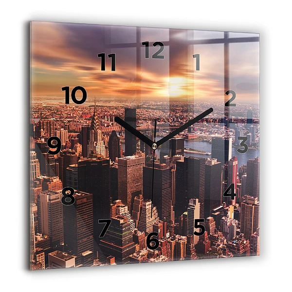 Pendule carrée en verre 60x60 cm Panorama de la ville à l'ouest