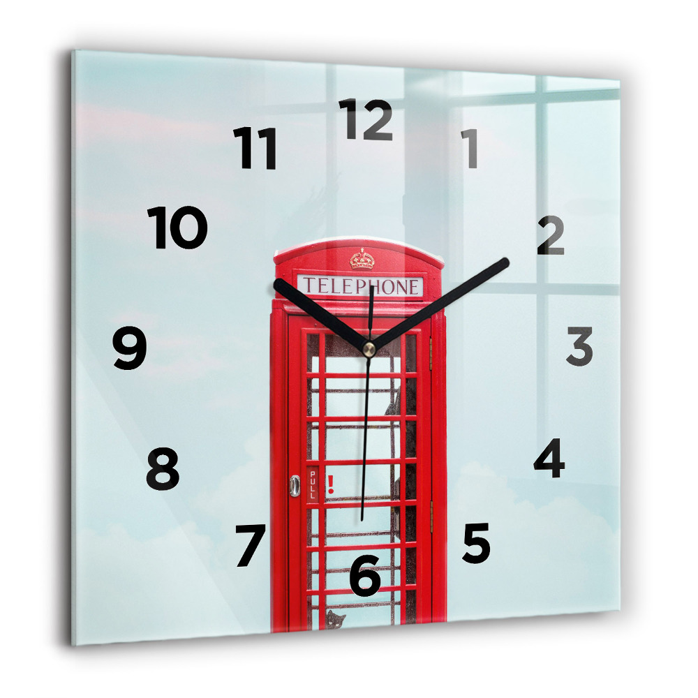 Horloge carrée en verre 60x60 cm Cabine téléphonique