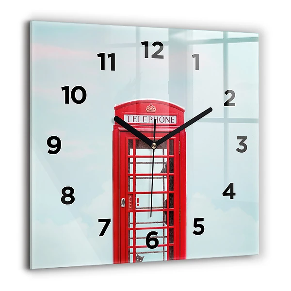 Horloge carrée en verre 60x60 cm Cabine téléphonique