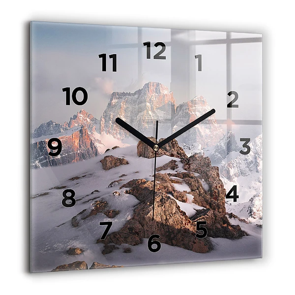 Pendule carrée en verre 60x60 cm Montagne enneigée