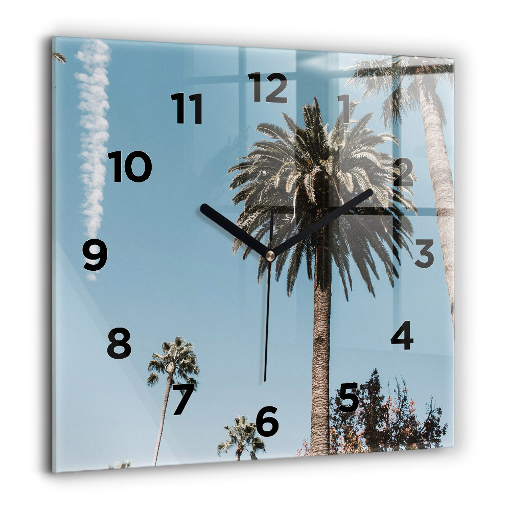 Horloge carrée en verre 60x60 cm Palmiers à Los Angeles