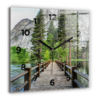 Pendule carrée en verre 60x60 cm Pont en bois à Yosemite