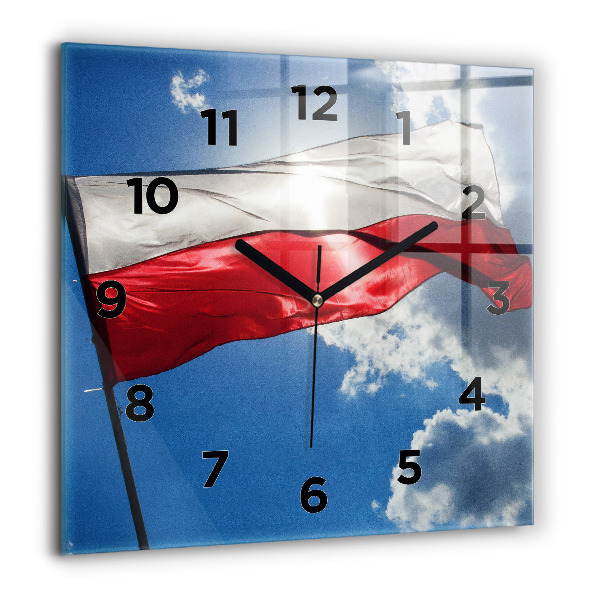 Horloge murale carrée 60x60 cm Drapeau polonais sur fond de ciel