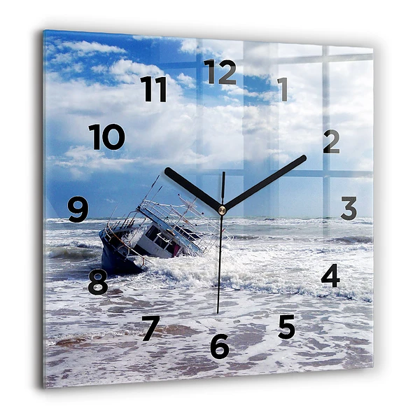Pendule carrée en verre 60x60 cm Bateau coulé