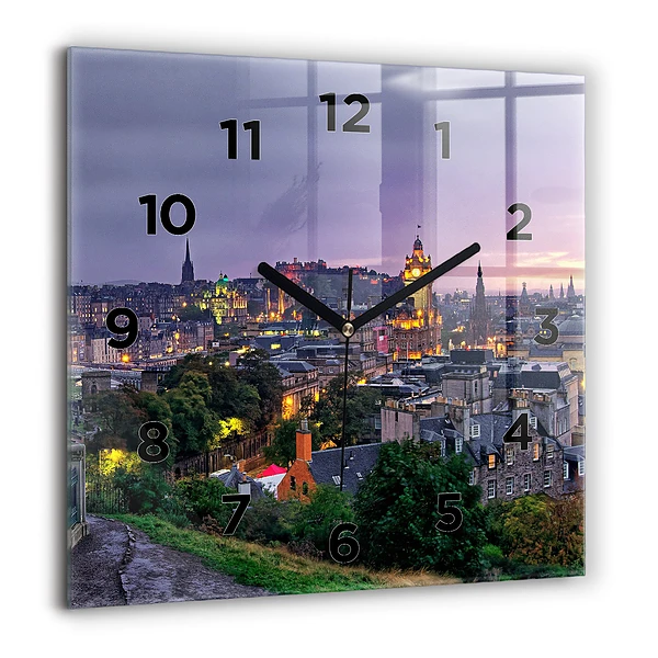Pendule carrée en verre 60x60 cm Édimbourg depuis Calton Hill