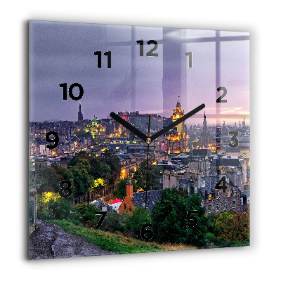 Pendule carrée en verre 60x60 cm Édimbourg depuis Calton Hill