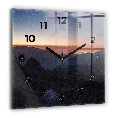 Horloge carrée en verre 60x60 cm Montagnes au coucher du soleil