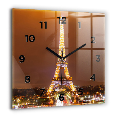 Horloge carrée en verre 60x60 cm Tour Eiffel illuminée