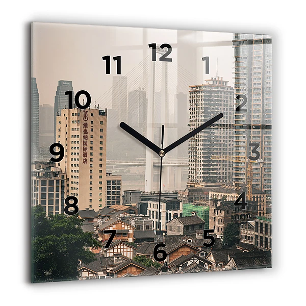 Pendule carrée en verre 60x60 cm Vieille ville de Chongqing