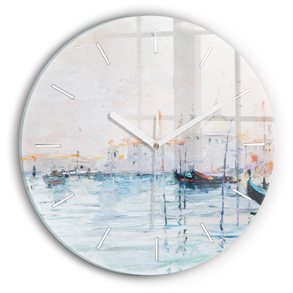 Horloge ronde en verre Peinture à l'huile d'un yacht en mer