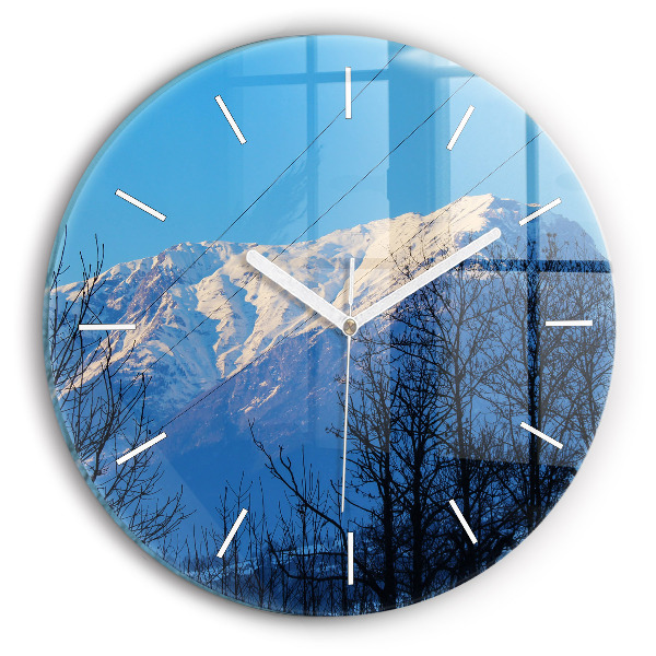 Horloge ronde en verre Vue de la montagne