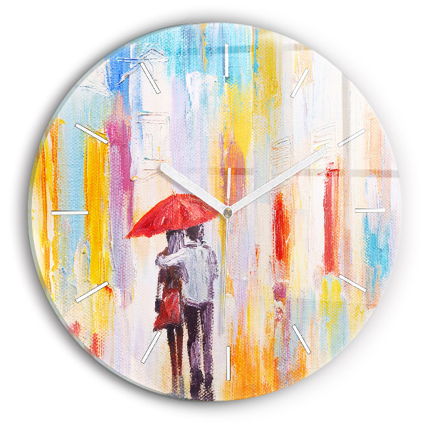 Horloge ronde murale Couple sous la pluie