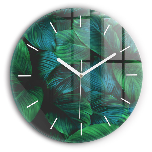 Horloge ronde en verre Feuilles de la nature