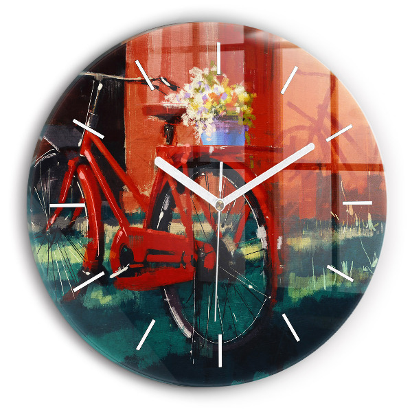 Horloge ronde en verre Vélo peint