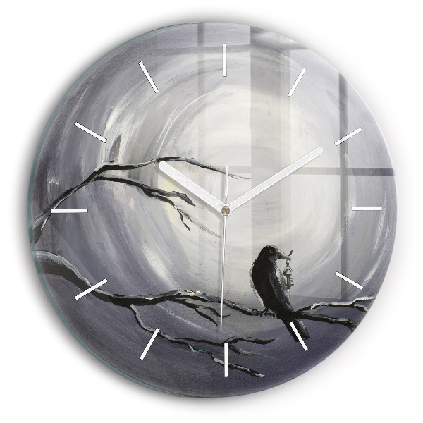 Horloge ronde Corbeau au clair de lune