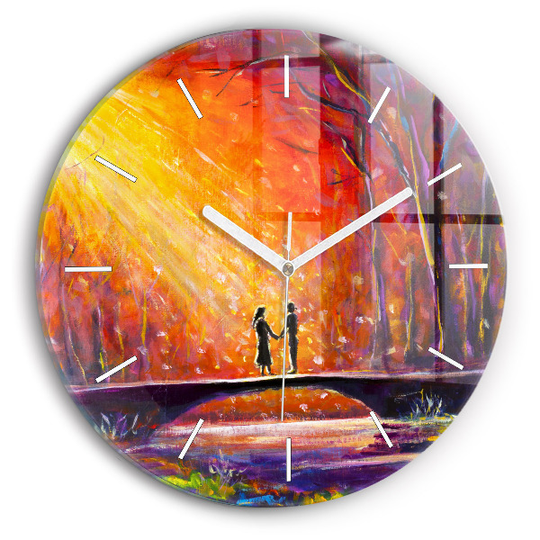 Horloge ronde en verre Couple dans la forêt