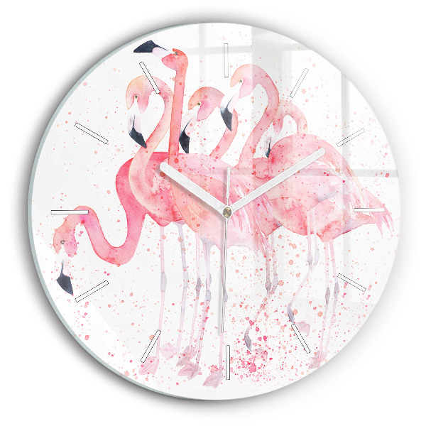 Horloge ronde en verre Grappe de flamants roses