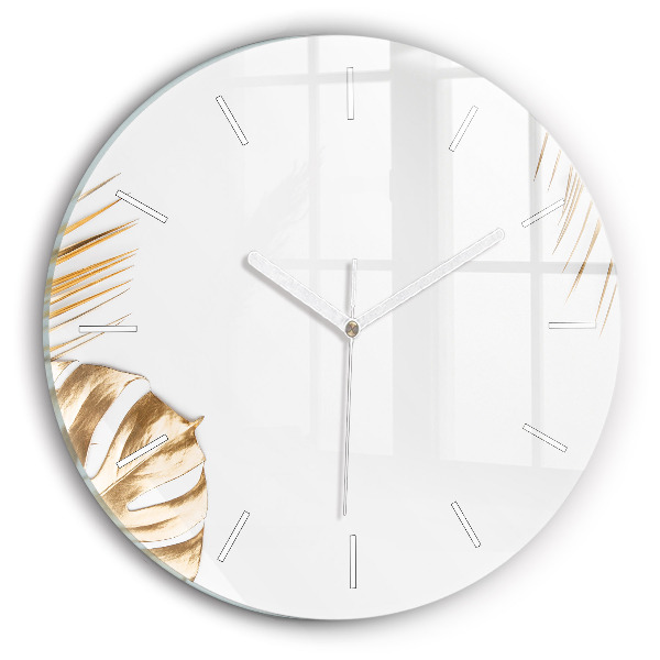 Horloge ronde en verre Feuilles tropicales