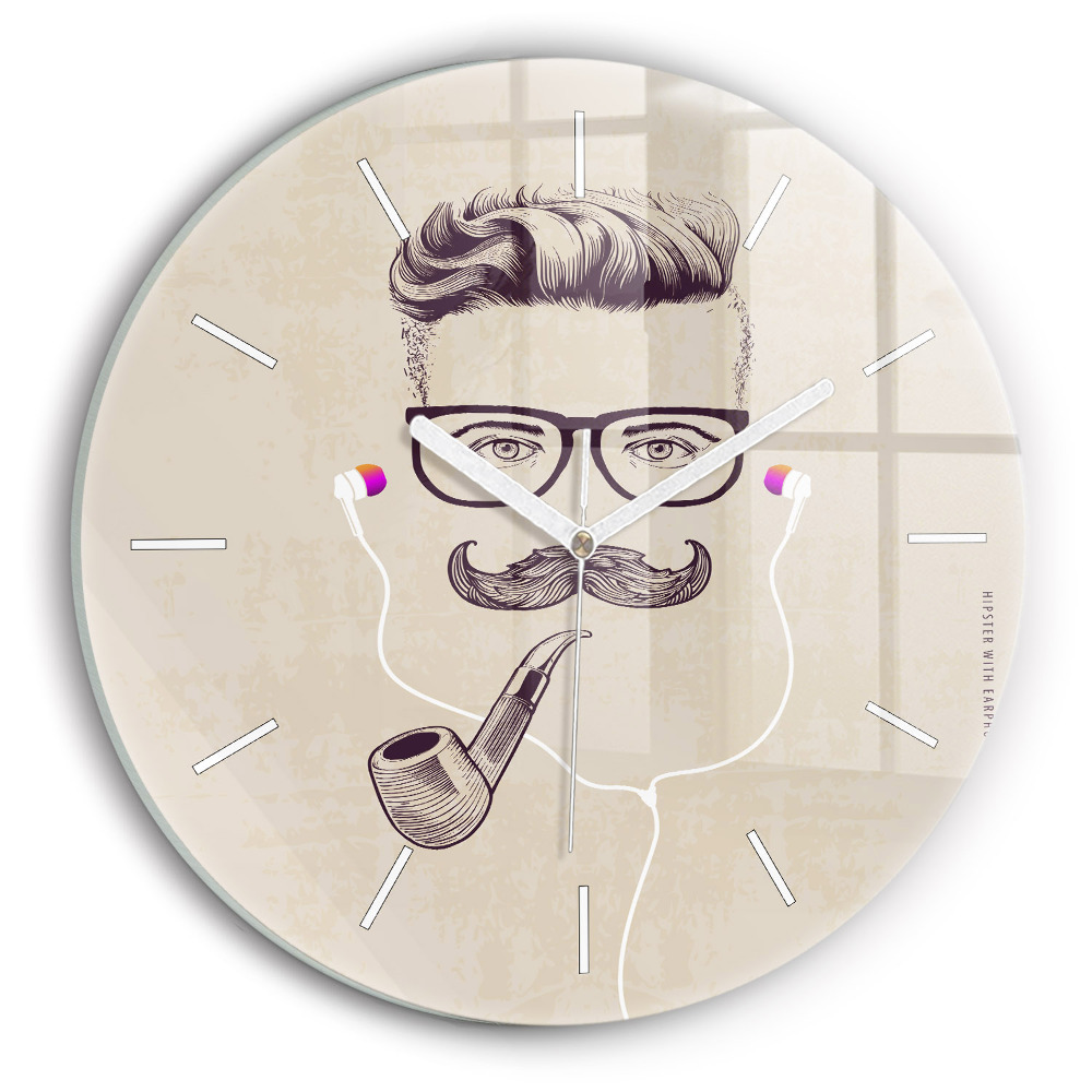 Horloge ronde en verre Homme avec une pipe
