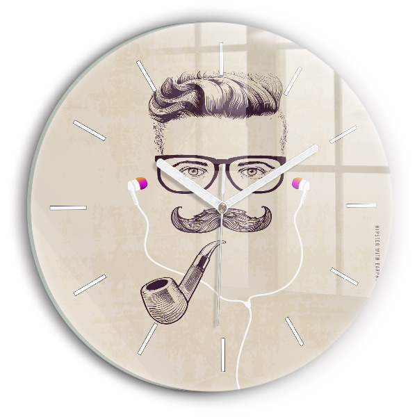 Horloge ronde en verre Homme avec une pipe