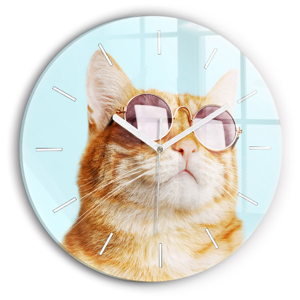 Horloge ronde Chat amusant avec des lunettes