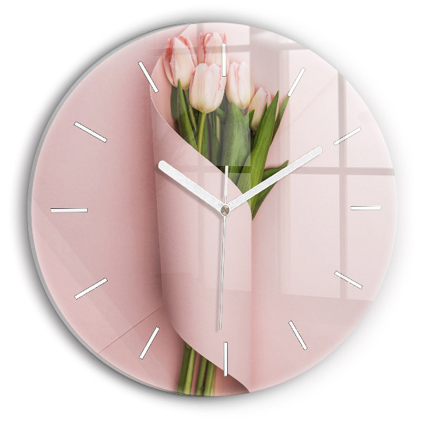 Horloge ronde en verre Bouquet de tulipes