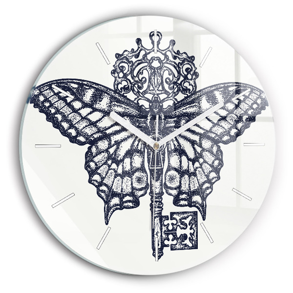 Horloge ronde murale Papillon et clé - style boho