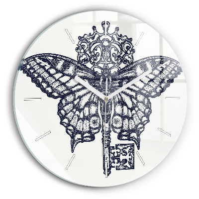 Horloge ronde murale Papillon et clé - style boho