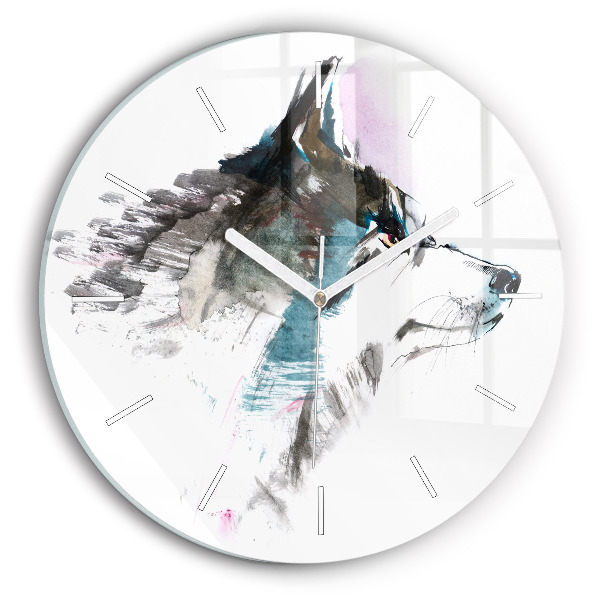 Horloge ronde Profil d'un loup peint