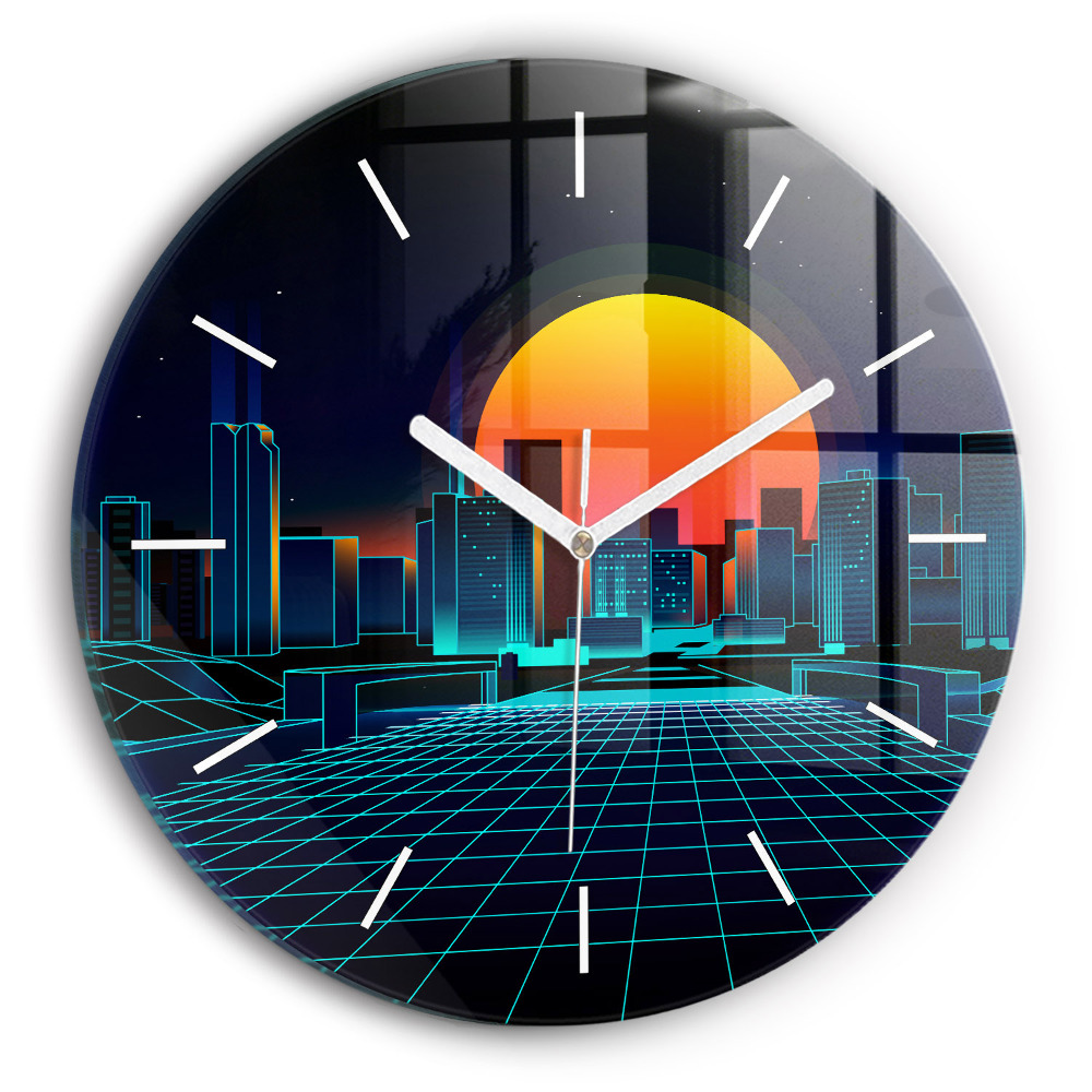 Horloge ronde en verre Ville du cyberespace