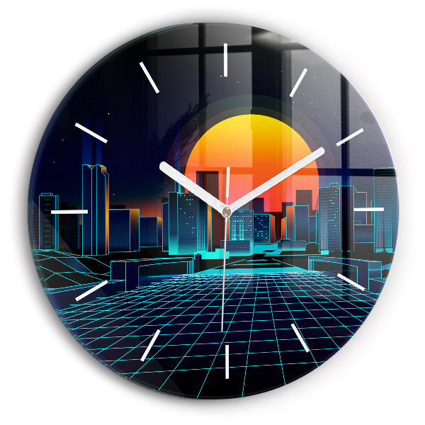 Horloge ronde en verre Ville du cyberespace