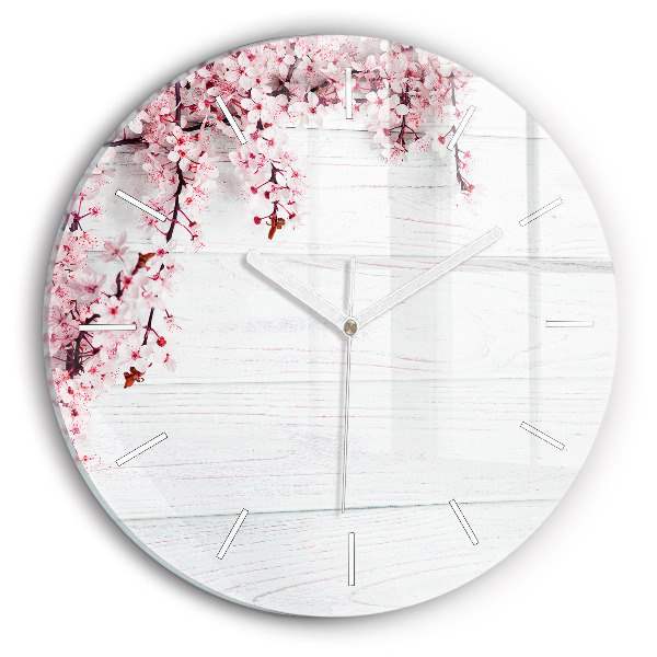 Horloge ronde en verre Fleurs de printemps