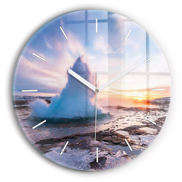 Horloge ronde murale Geyser sur l'île d'Islande