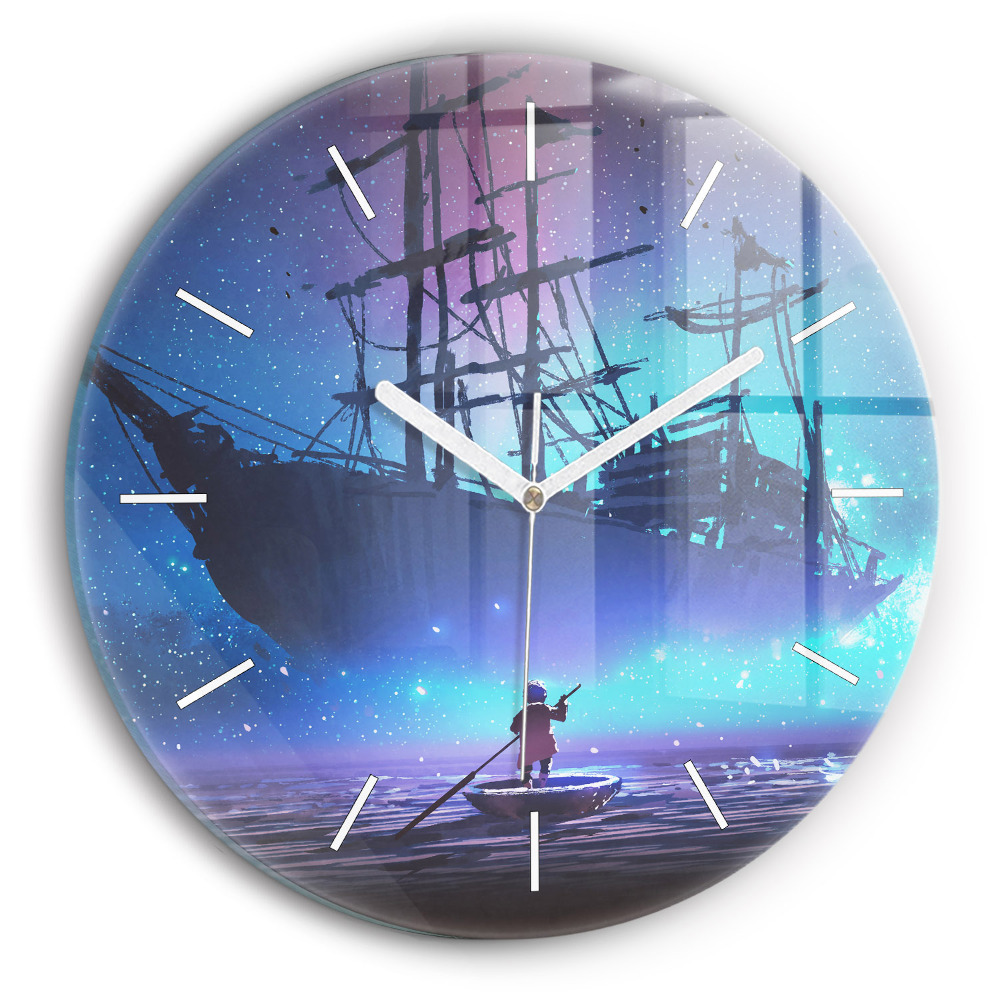 Horloge ronde en verre Voilier fantaisie