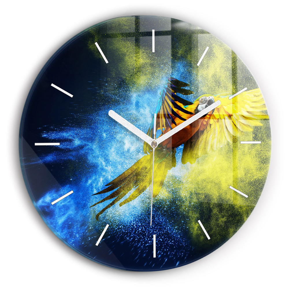 Horloge ronde en verre Perroquet coloré